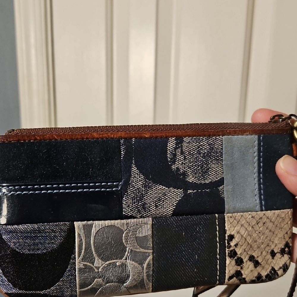 Coach Euc Patchwork Denim And Leather Wristlet - image 2